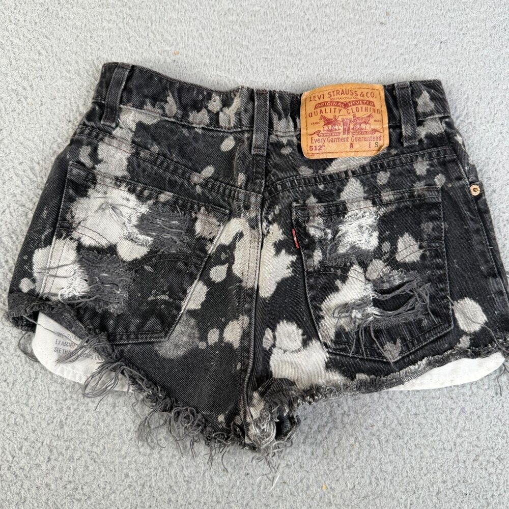 VINTAGE LEVI'S  512 Shorts Junior sz 5 Black Gray Slim Cutoff Raw Hem Booty 90's